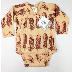 Kate Quinn Watercolor Tan Coral Burgundy Feathers Bodysuit 3-6 Months